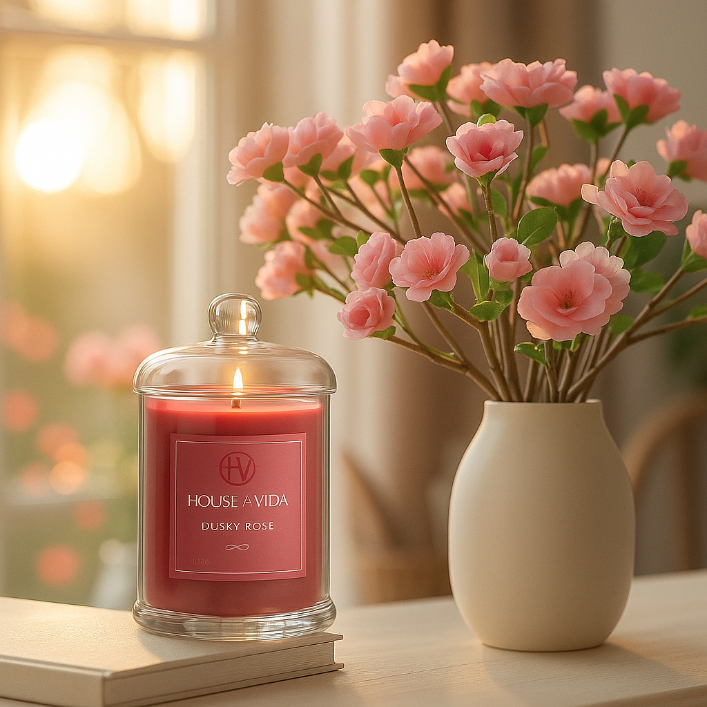 Dusky Rose Glass Cover Candle | Floral Scent for a Luxurious Ambience