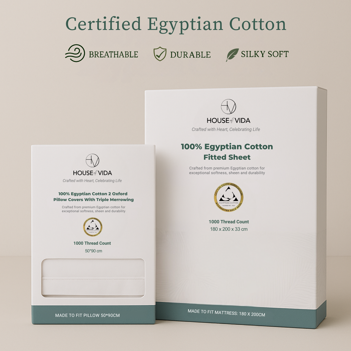 Silky Soft 100% Egyptian Cotton 1000TC Fitted Sheet & Pillowcase Set – Ultimate Luxury Bundle
