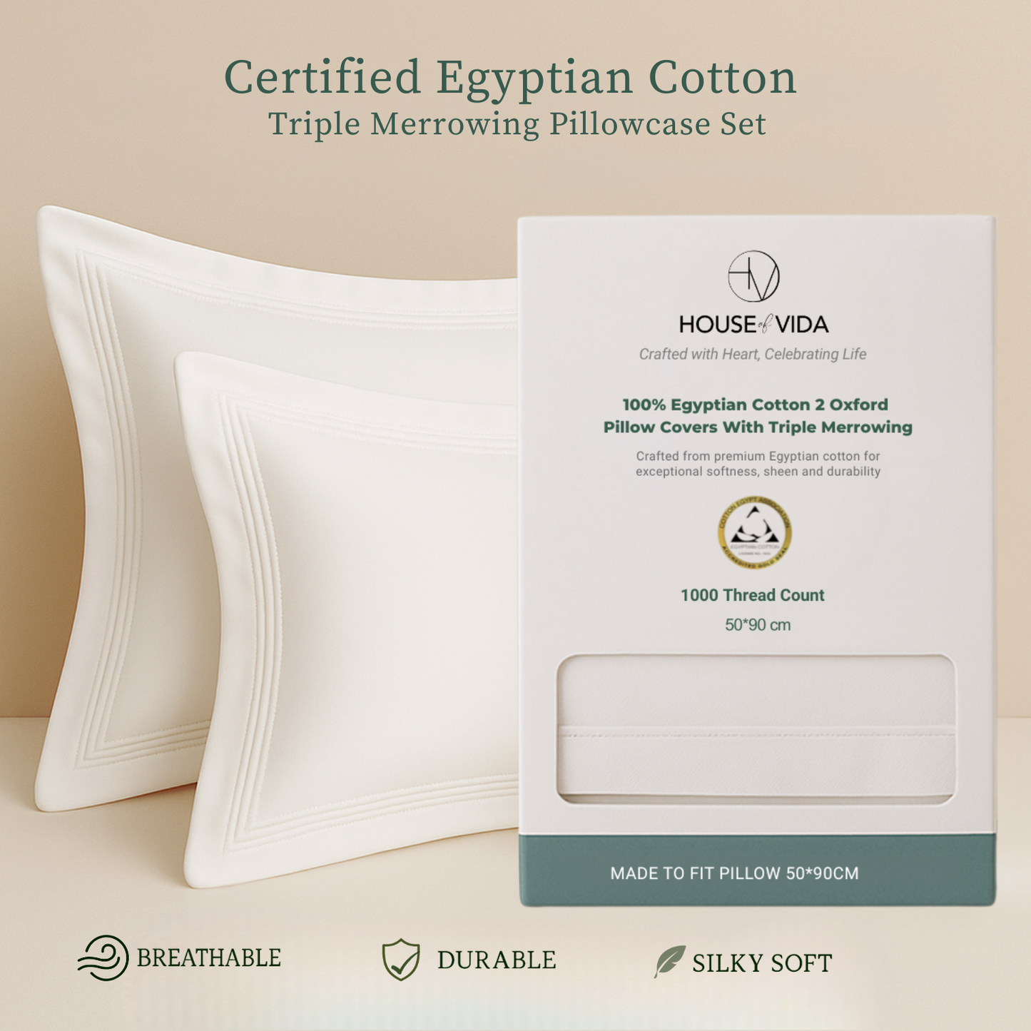 Silky Soft 100% Egyptian Cotton 1000TC Pillowcase Set