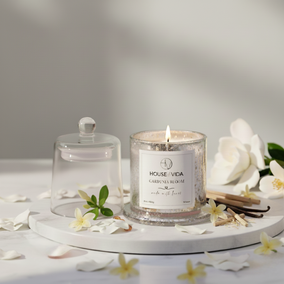 Gardenia Bloom Silver Glass Cover Candle | Elegant Floral Scent