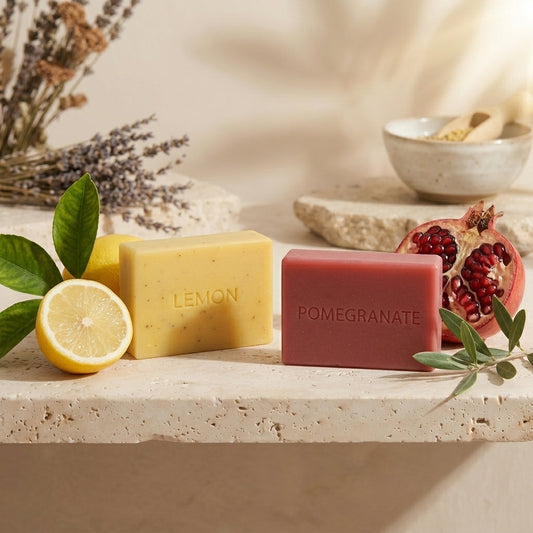 Natural botanical handmade soap bars with plant ingredients for a luxury UAE skincare ritual