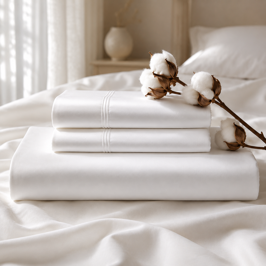 1000 thread count Egyptian cotton sheets featuring luxury white bedding by House of Vida UAE