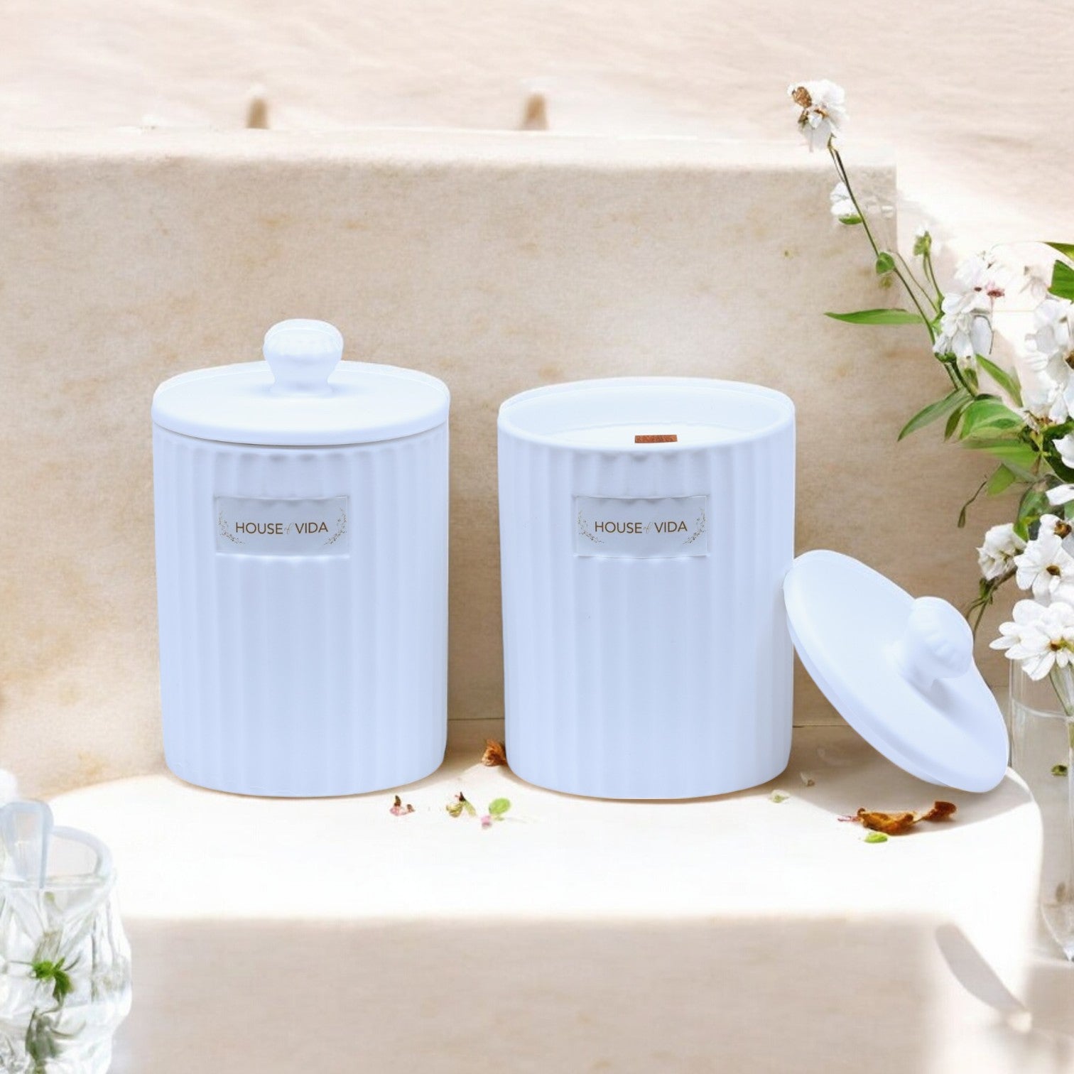 Gardenia Essence Ceramic Candle Duo with Cover