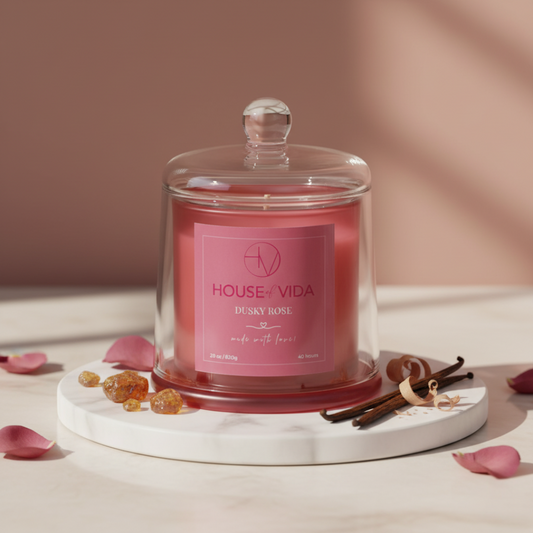 Dusky Rose Glass Cover Candle | Luxury Floral Soy Wax Candle