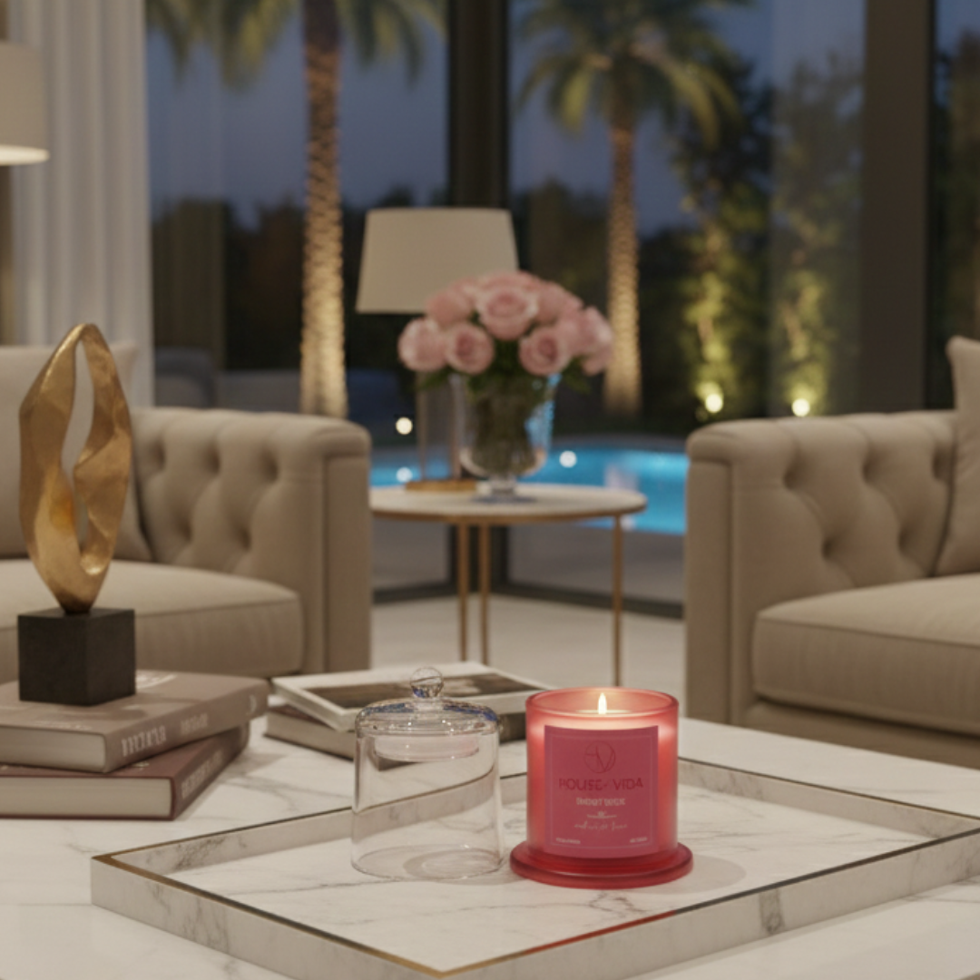 Dusky Rose Glass Cover Candle | Luxury Floral Soy Wax Candle