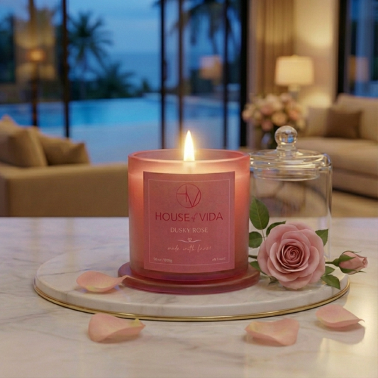 Dusky Rose Glass Cover Candle | Luxury Floral Soy Wax Candle