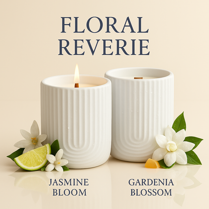 The Bloom Ritual Set - Floral Reverie Ceramic Collection + Gardenia Vanilla Mist + White Lily Reed Diffuser Bundle