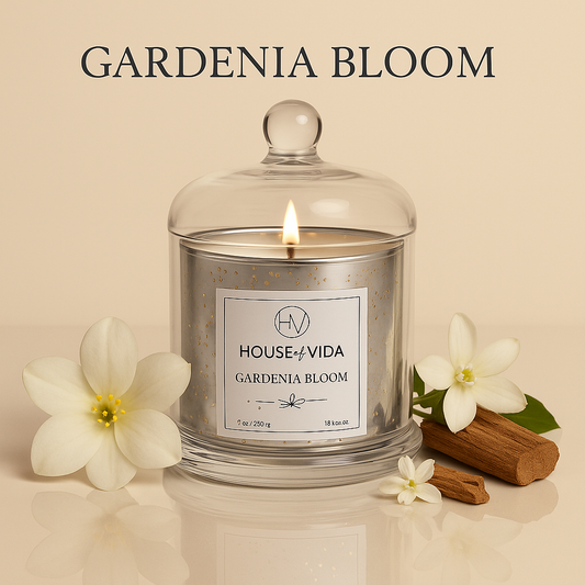 Gardenia Bloom Silver Candle Glass Jar with Cover