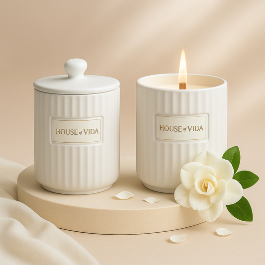 Gardenia Essence Ceramic Candle Duo with Cover