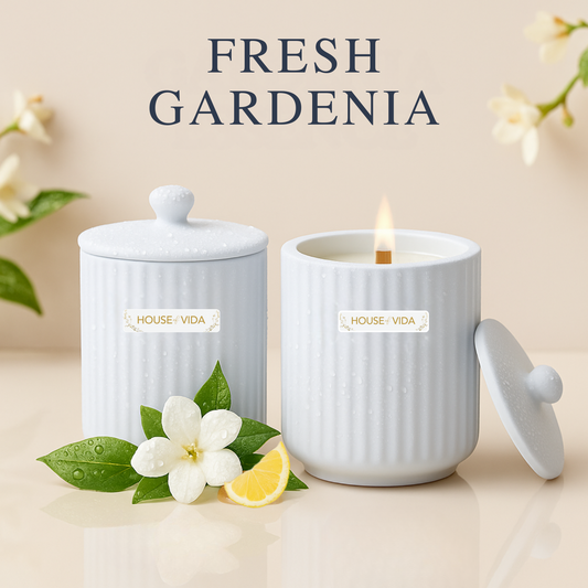 Gardenia Essence Ceramic Candle Duo with Cover
