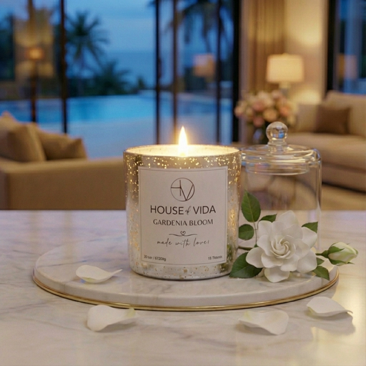 Gardenia Bloom Silver Glass Cover Candle | Elegant Floral Scent