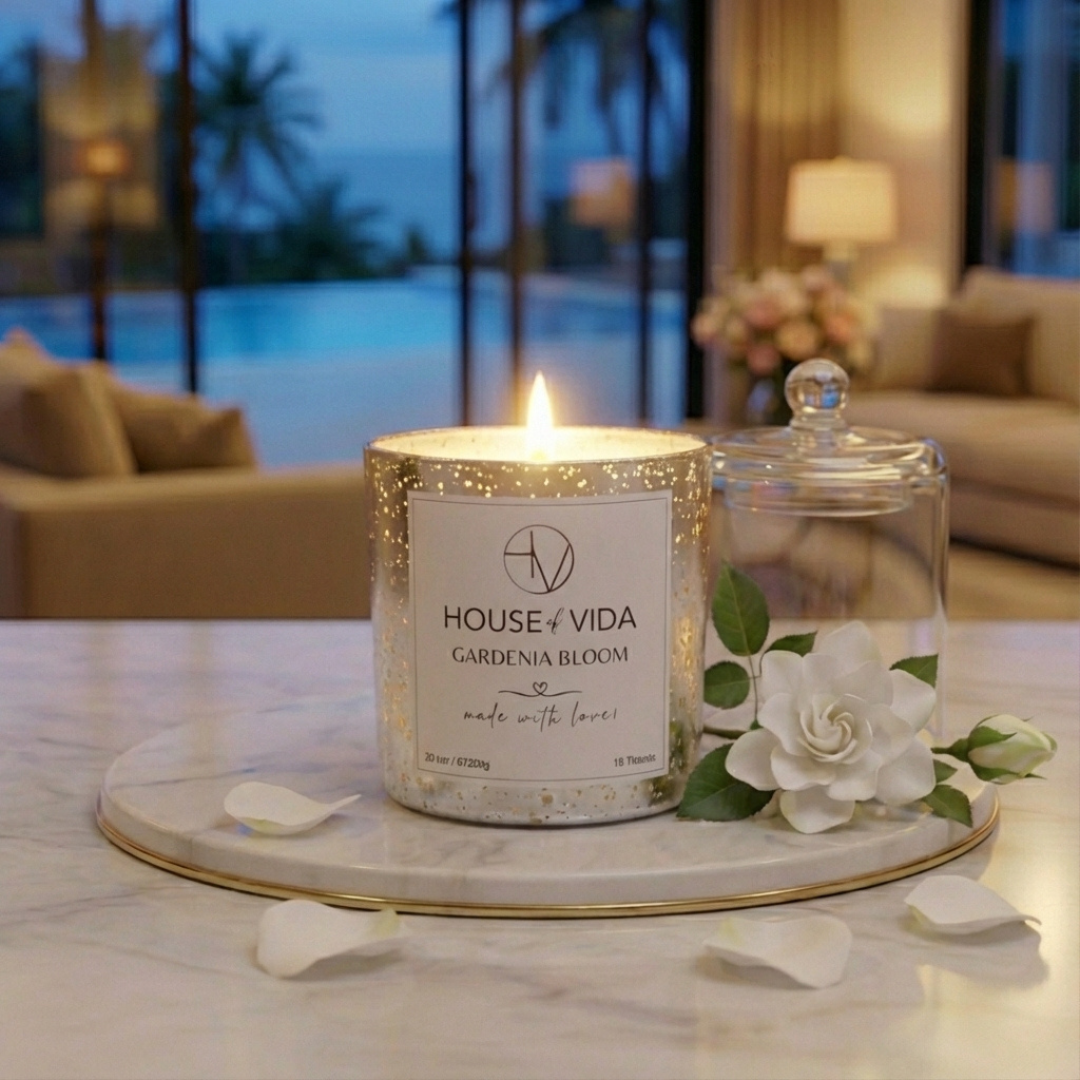 Gardenia Bloom Silver Glass Cover Candle | Elegant Floral Scent