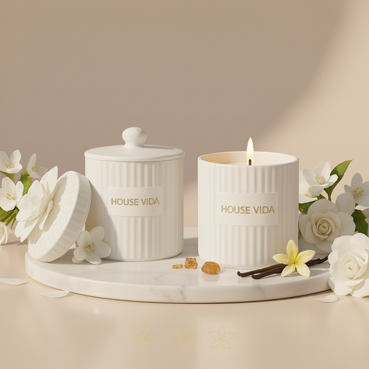 Gardenia Essence Ceramic Candle Duo with Cover