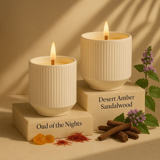 Arabian Ceramic Candle Collection  - Oud of the Nights & Desert Amber Sandalwood