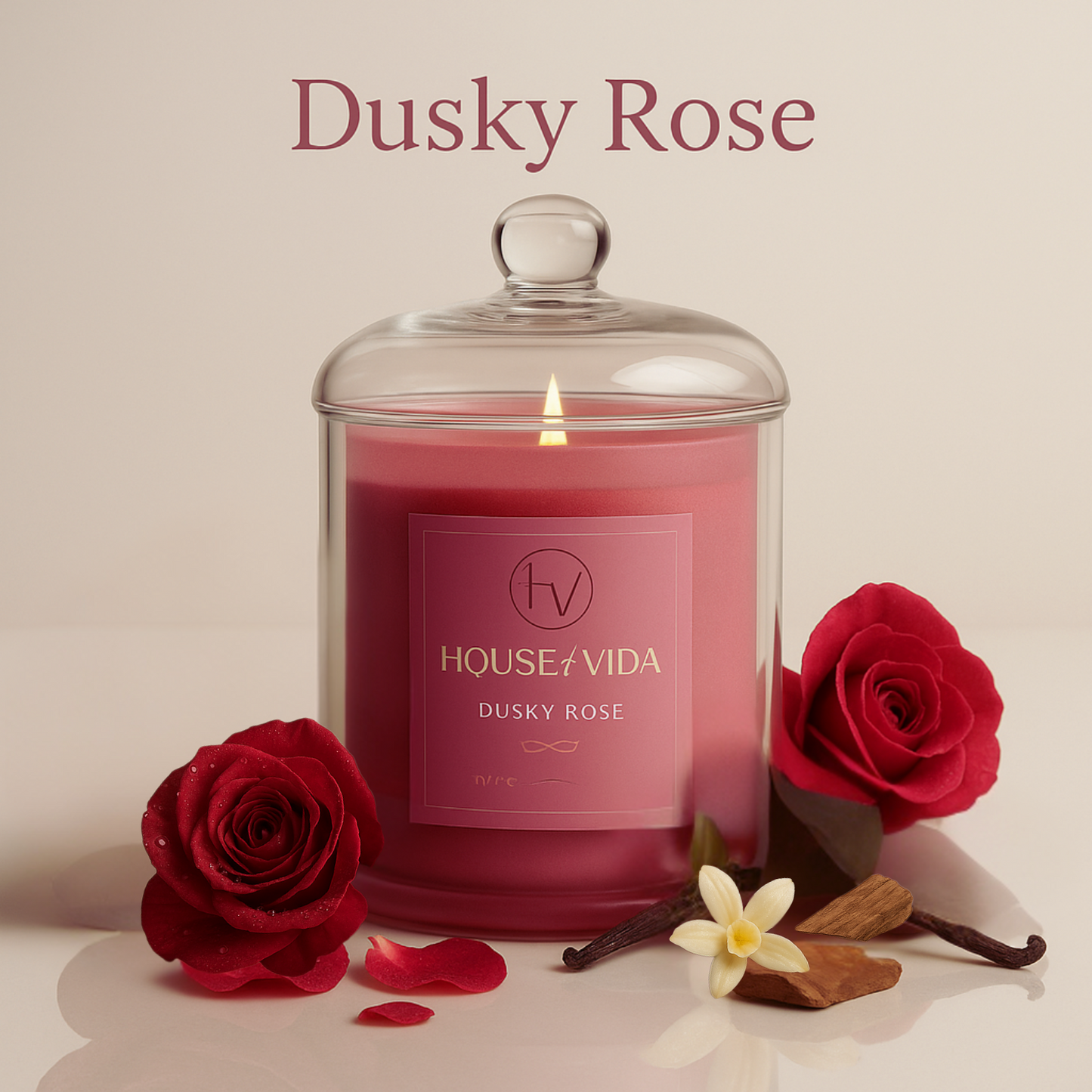 Dusky Rose Glass Cover Candle | Floral Scent for a Luxurious Ambience