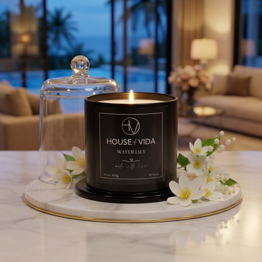 Water Lily Black Glass Cover Candle | A Refreshing Scent for a Serene Ambience