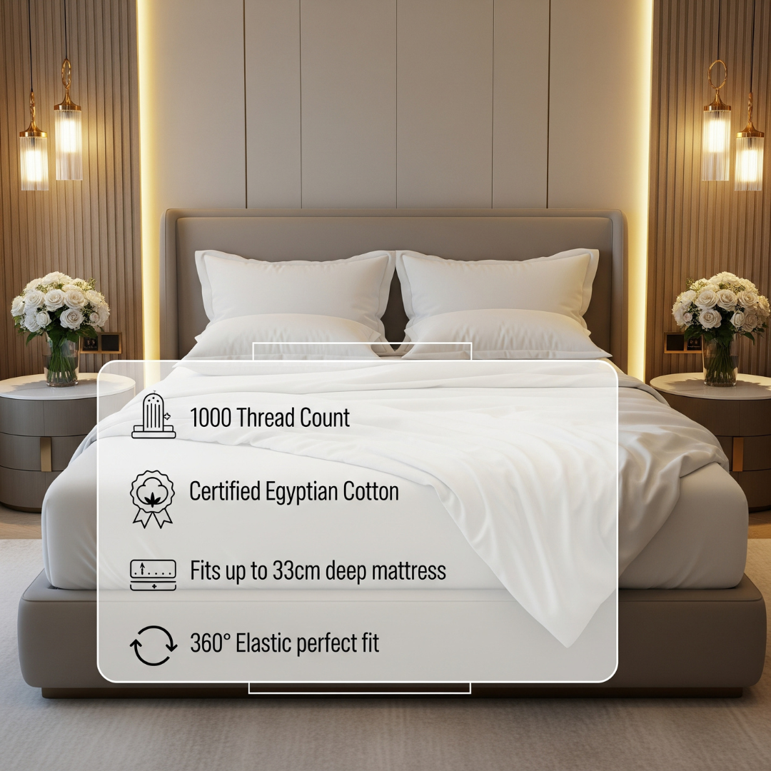 Silky Soft 100% Egyptian Cotton 1000TC Fitted Sheet