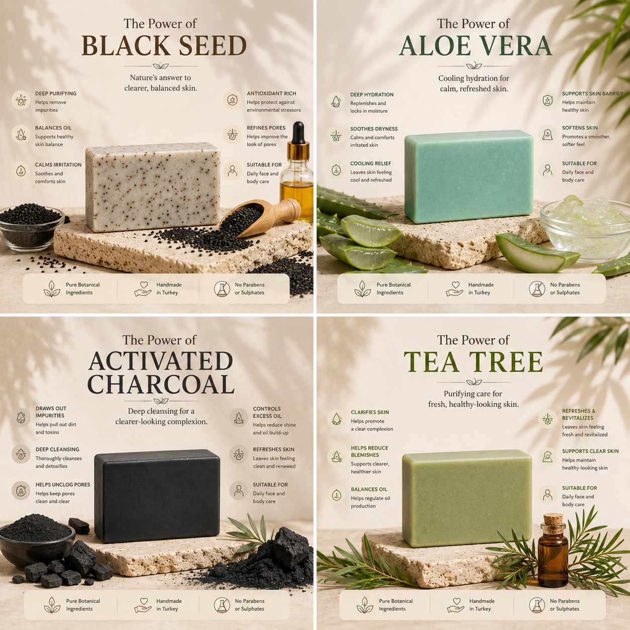 Clear Skin Anti-Acne Soap Set – Activated Charcoal, Tea Tree, Black Seed & Aloe Vera