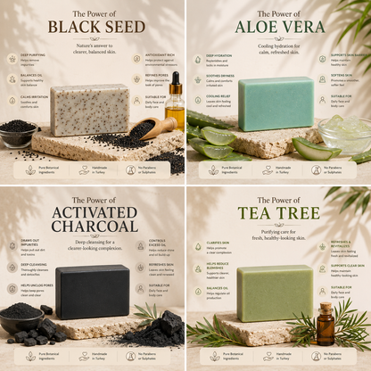 Clear Skin Anti-Acne Soap Set – Activated Charcoal, Tea Tree, Black Seed & Aloe Vera
