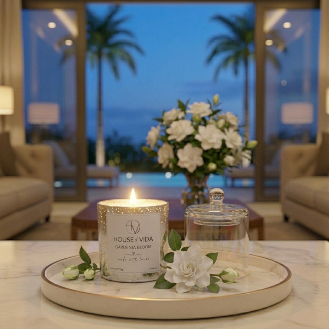 Gardenia Bloom Silver Glass Cover Candle | Elegant Floral Scent