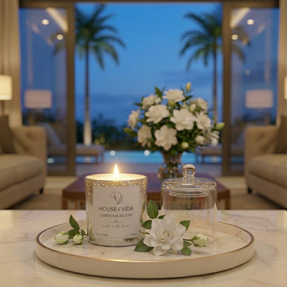 Gardenia Bloom Silver Glass Cover Candle | Elegant Floral Scent