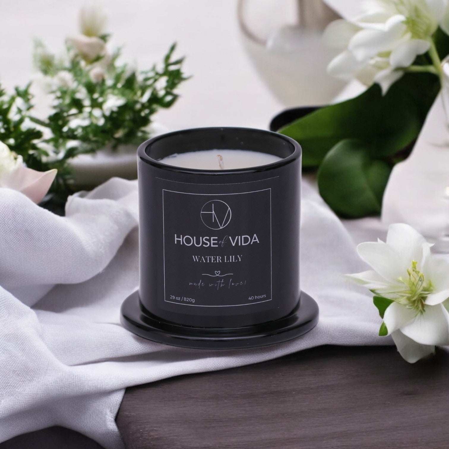 Water Lily Black Glass Cover Candle | A Refreshing Scent for a Serene Ambience